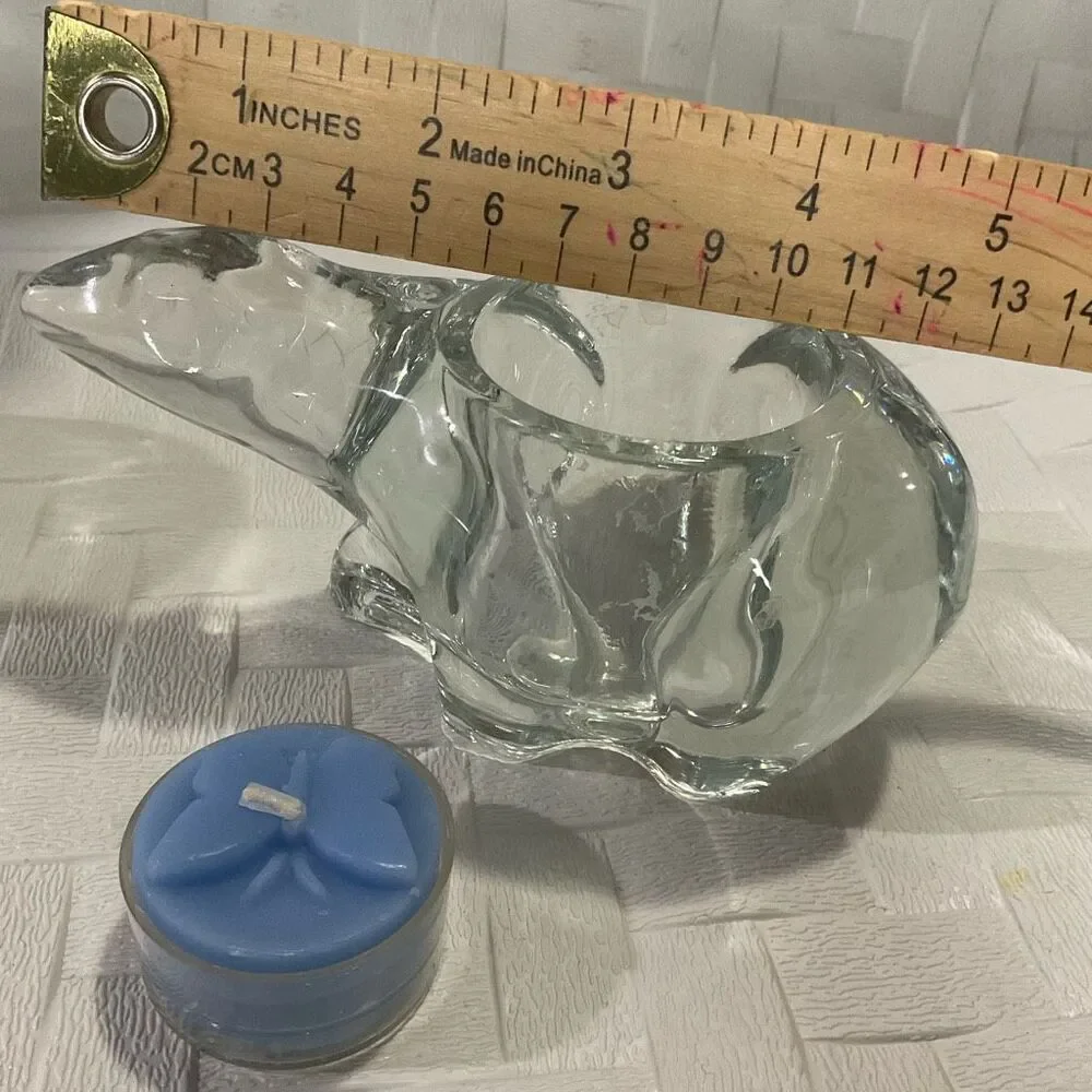 Two Vintage Indiana Glass Clear Glass Polar‎ Bears Votive Candle Holder TeaLight